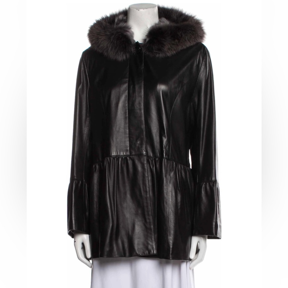 Balmain lamb leather fur trim jacket